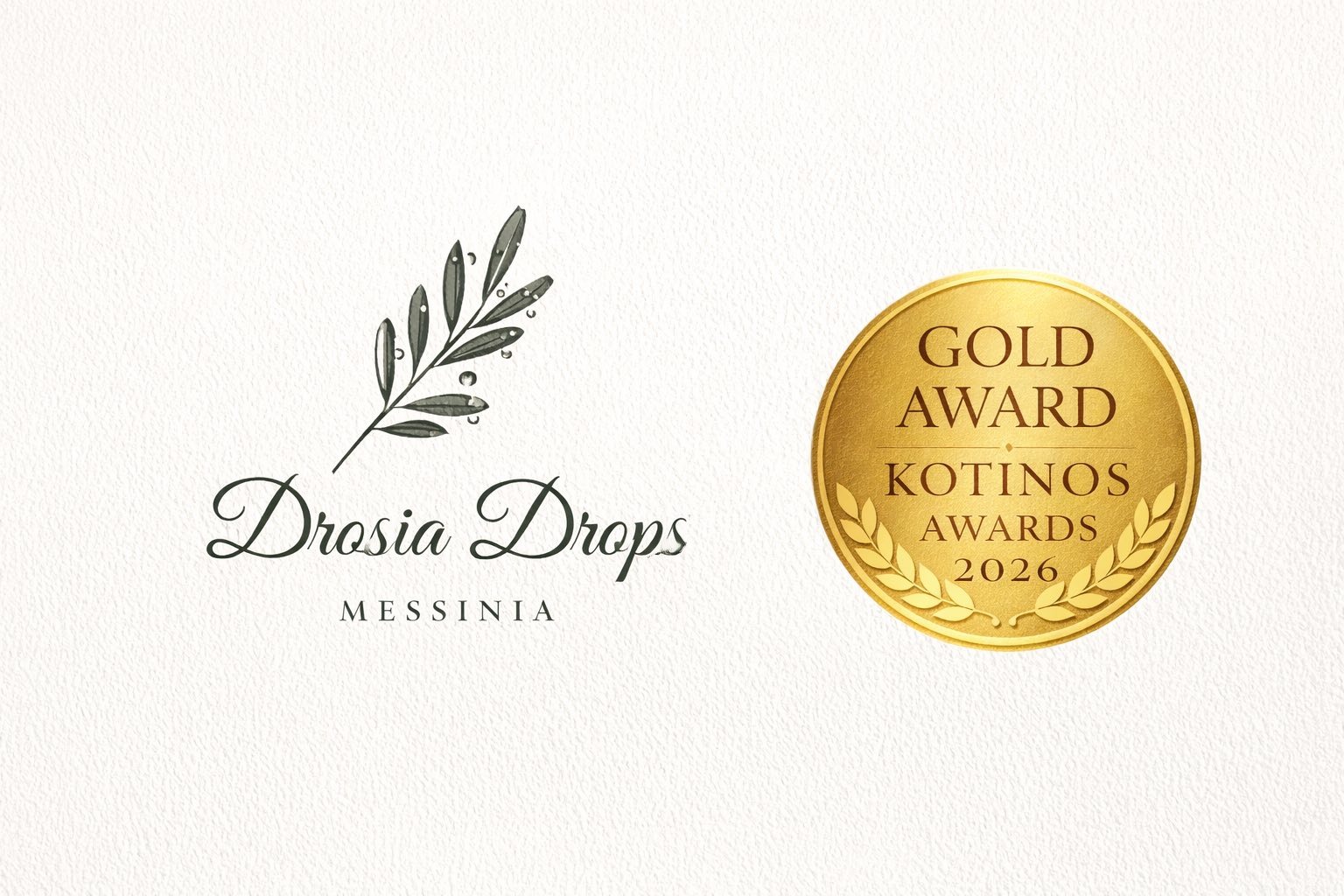 Χρυσό Βραβείο KOTINOS 2026 — Drosia Drops εξαιρετικό παρθένο ελαιόλαδο Κορωνέικης Μεσσηνίας